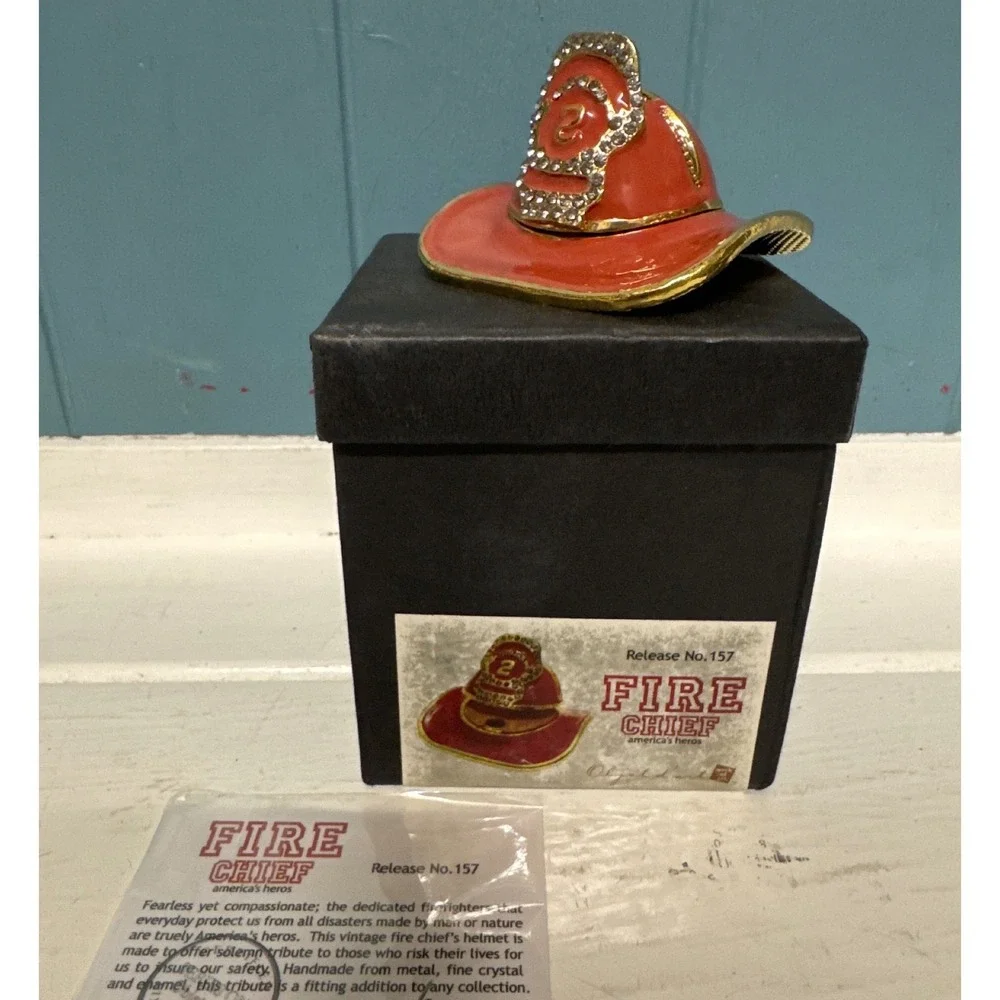 Objet d' Art Fire‎ Chief Helmet Trinket Box Crystal Embellished Firefighter Gift